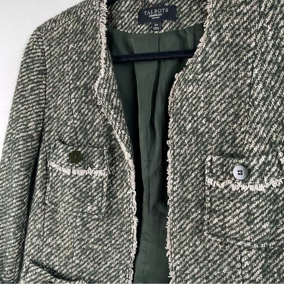 Talbots green tweed open front jacket size 12 petite - Picture 5 of 6